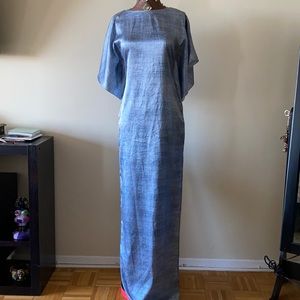 Vintage silk long dolman sleeve open back dress